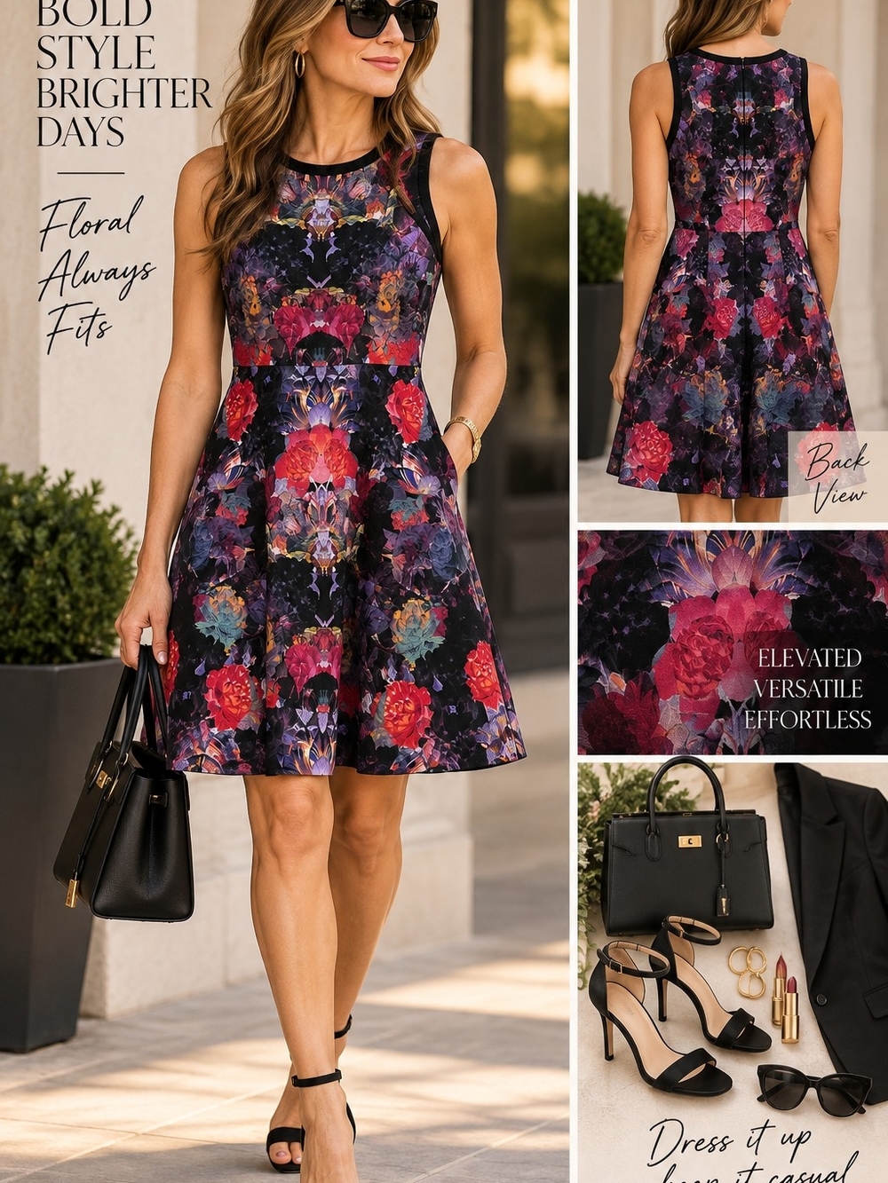 Nicole by Nicole Miller Floral Fit & Flare Dress – Medium